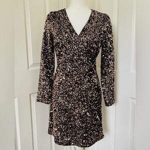 Sam Edelman Bronze Sequin Long Sleeve Mini Dress NWT